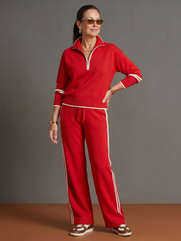 Regen - Zip-Hals Langarm-Seitenstreifen Leggings-Set