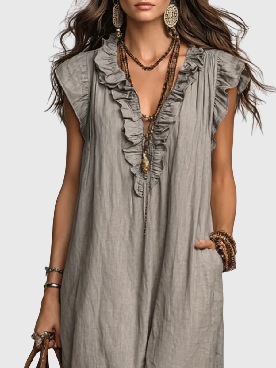 Maeve - Langes Kleid im Boho-Stil aus Leinen und Baumwolle