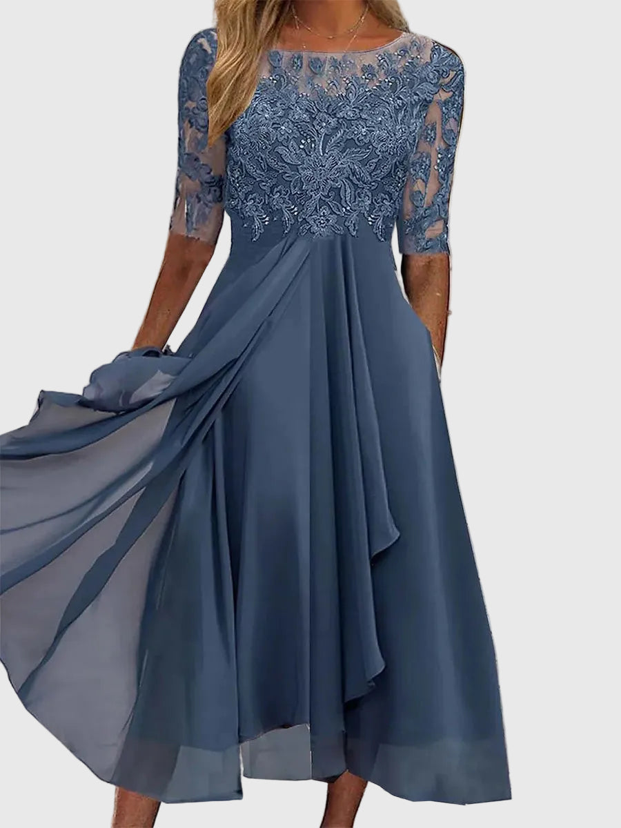 Ethel - Schlichtes Midi-Kleid mit halben Ärmeln für Partys