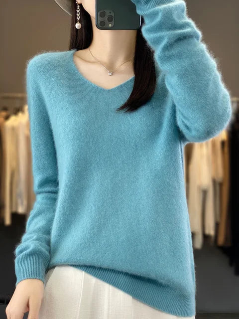 Klarissa | Damen V-Ausschnitt Strickpullover in lockerer Passform