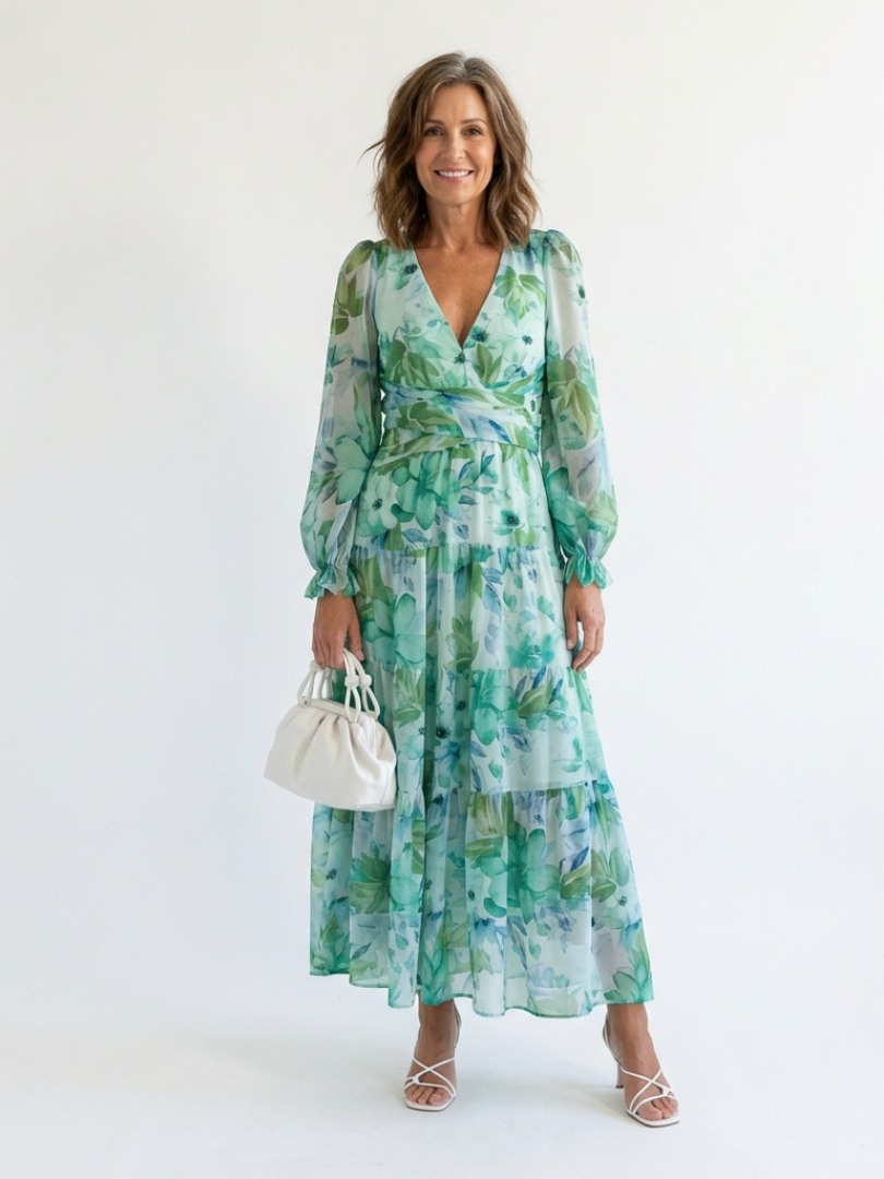Althea - Langärmliges Blumen-Maxikleid