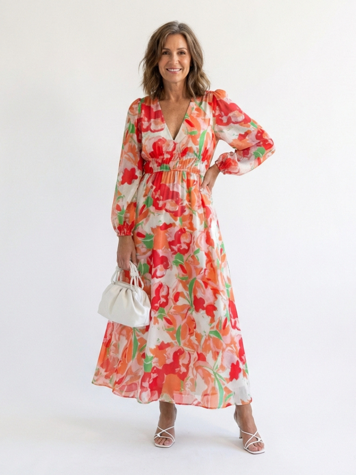 Althea - Langärmliges Blumen-Maxikleid