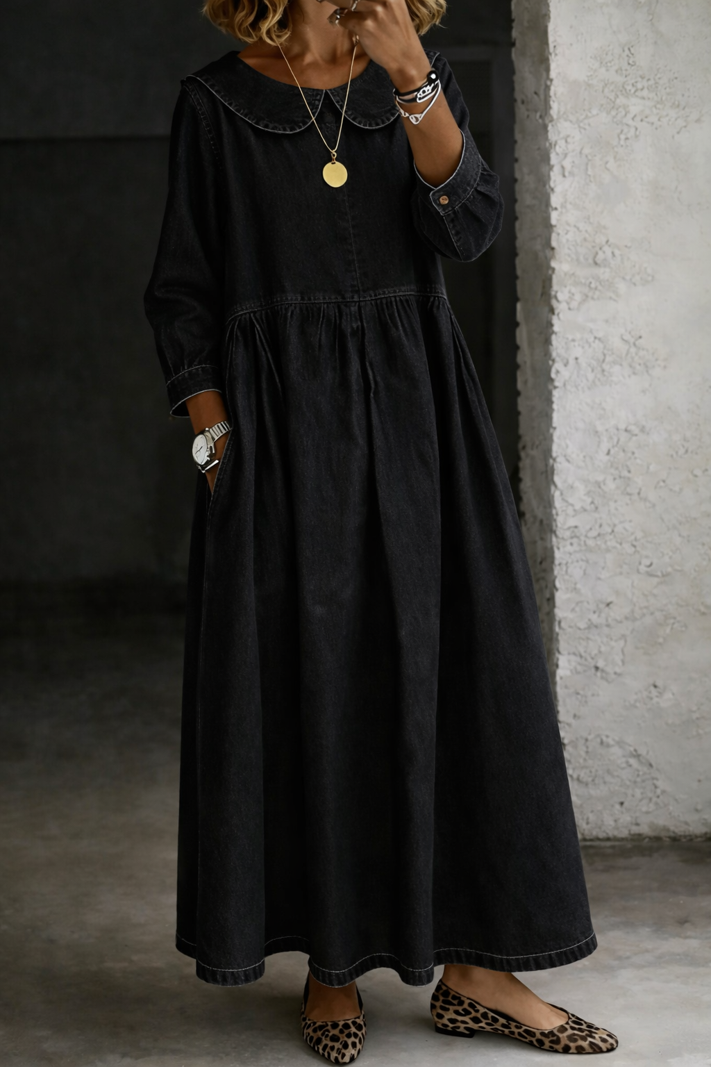 Clara - Denim-Kleid mit Peter-Pan-Kragen