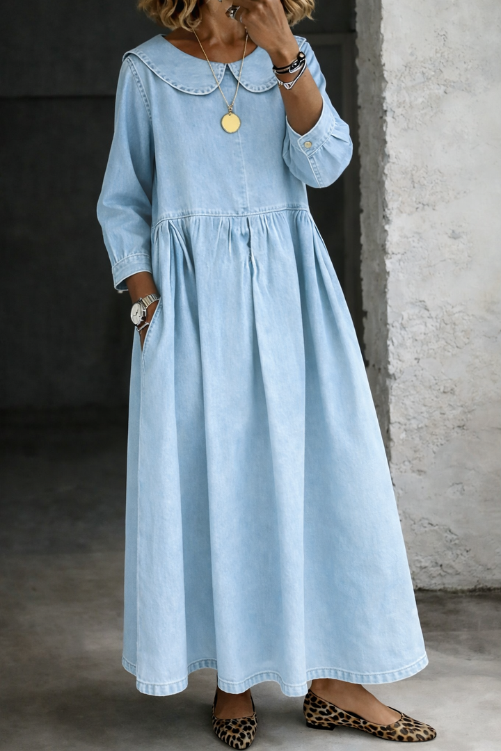 Clara - Denim-Kleid mit Peter-Pan-Kragen