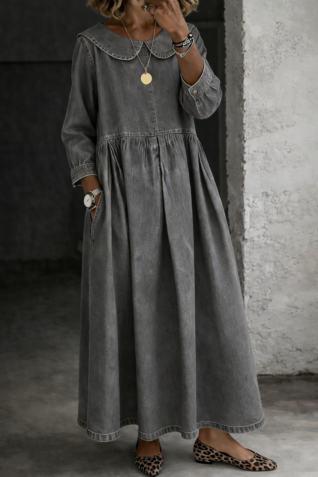 Clara - Denim-Kleid mit Peter-Pan-Kragen