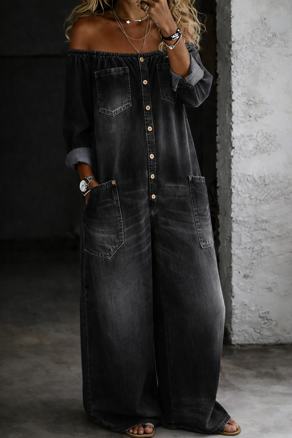 Elena - Off-Shoulder Langarm-Overall