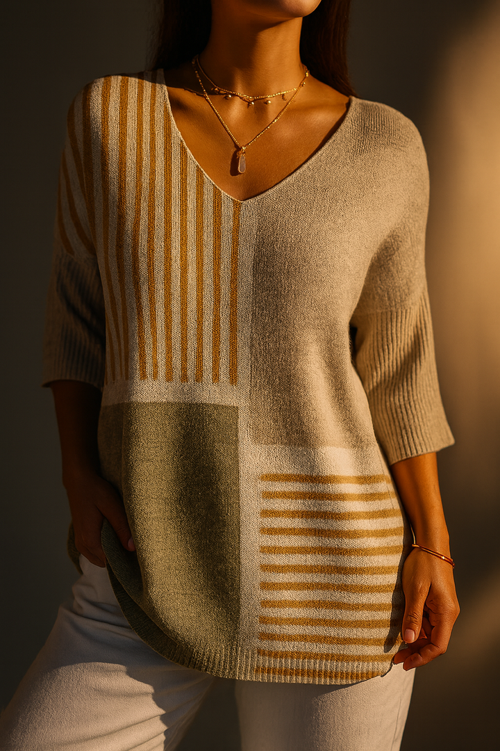 Nevaeh - Damen Abstract Geometric Pattern Kunstdruck Strickpullover