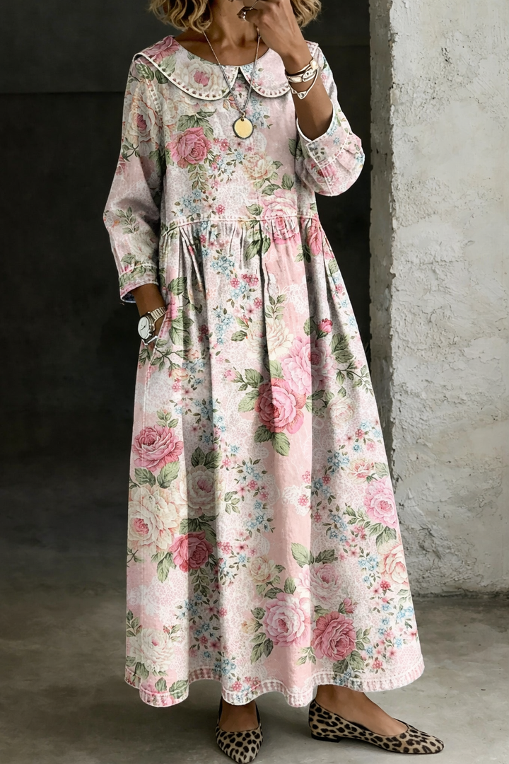 Brooklyn - Floral-Kragen Denim-Kleid