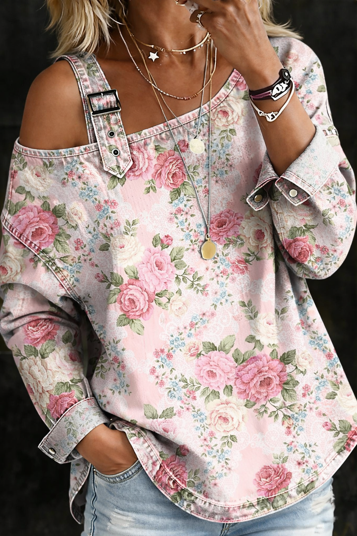 Brooklyn - Floral-Kragen Denim-Kleid
