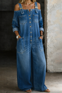 Sophia - Schulterfreier Denim-Jumpsuit