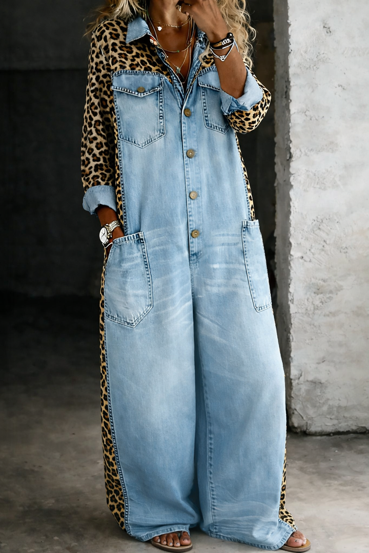 Amanda - Einteiler Denim Hemd Jumpsuit