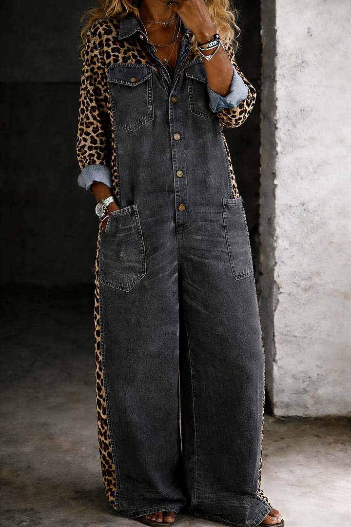 Amanda - Einteiler Denim Hemd Jumpsuit