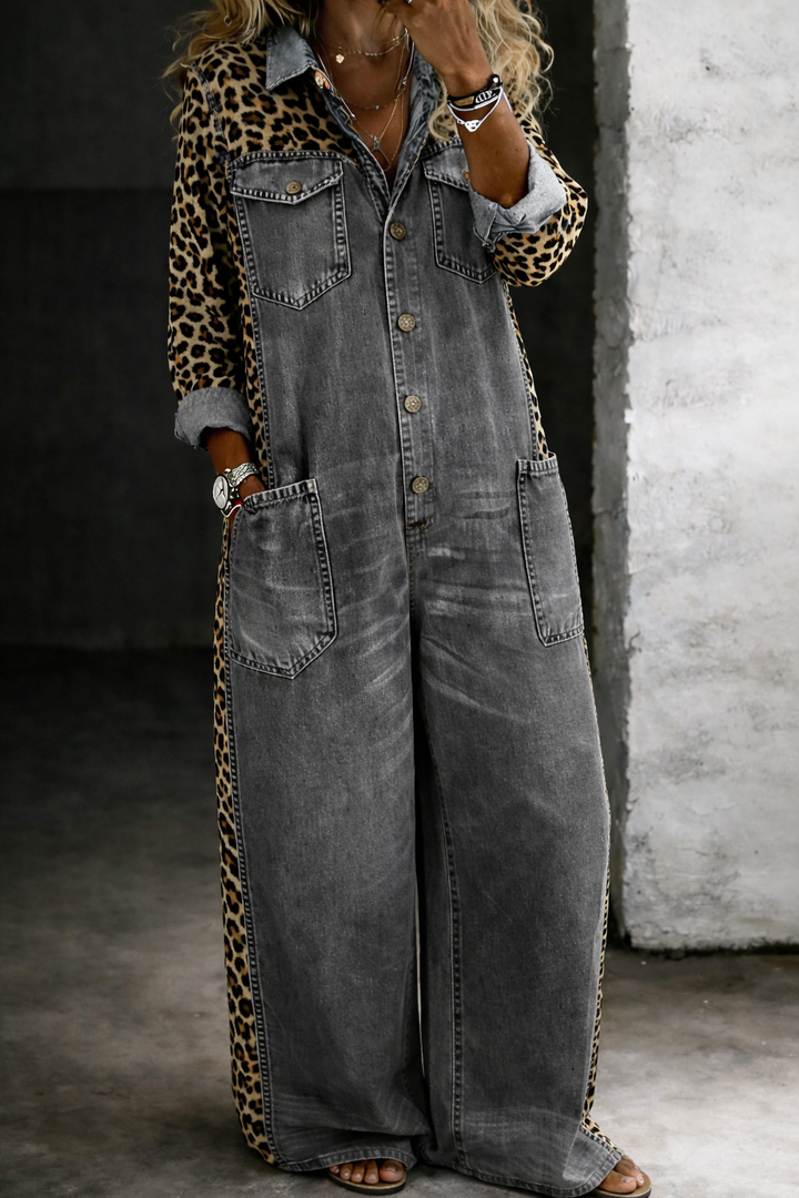 Amanda - Einteiler Denim Hemd Jumpsuit
