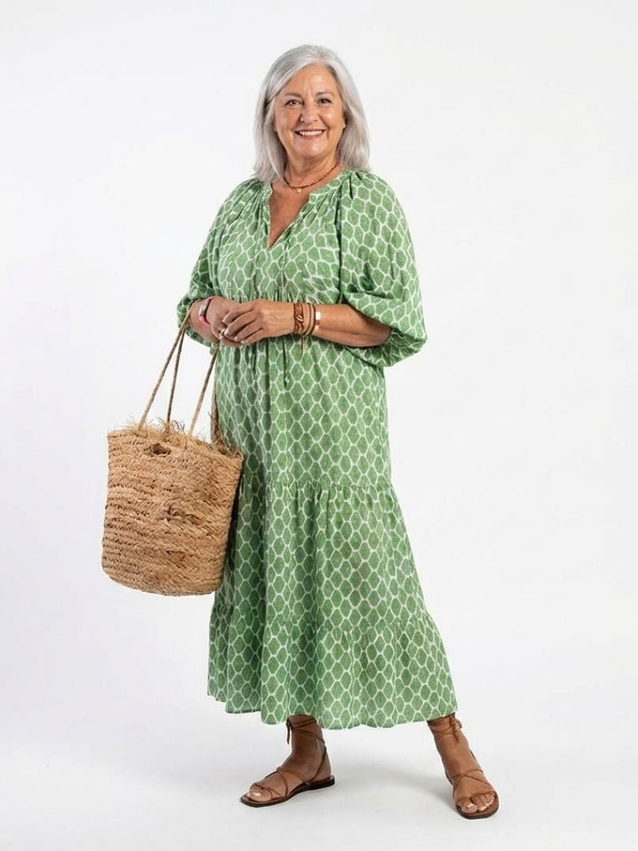 Apolline - Midi-Kleid mit V-Ausschnitt und dreiviertel Ärmeln