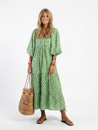 Apolline - Midi-Kleid mit V-Ausschnitt und dreiviertel Ärmeln