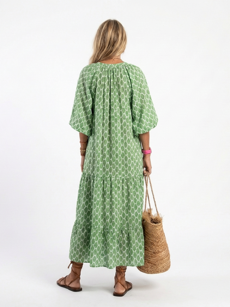 Apolline - Midi-Kleid mit V-Ausschnitt und dreiviertel Ärmeln