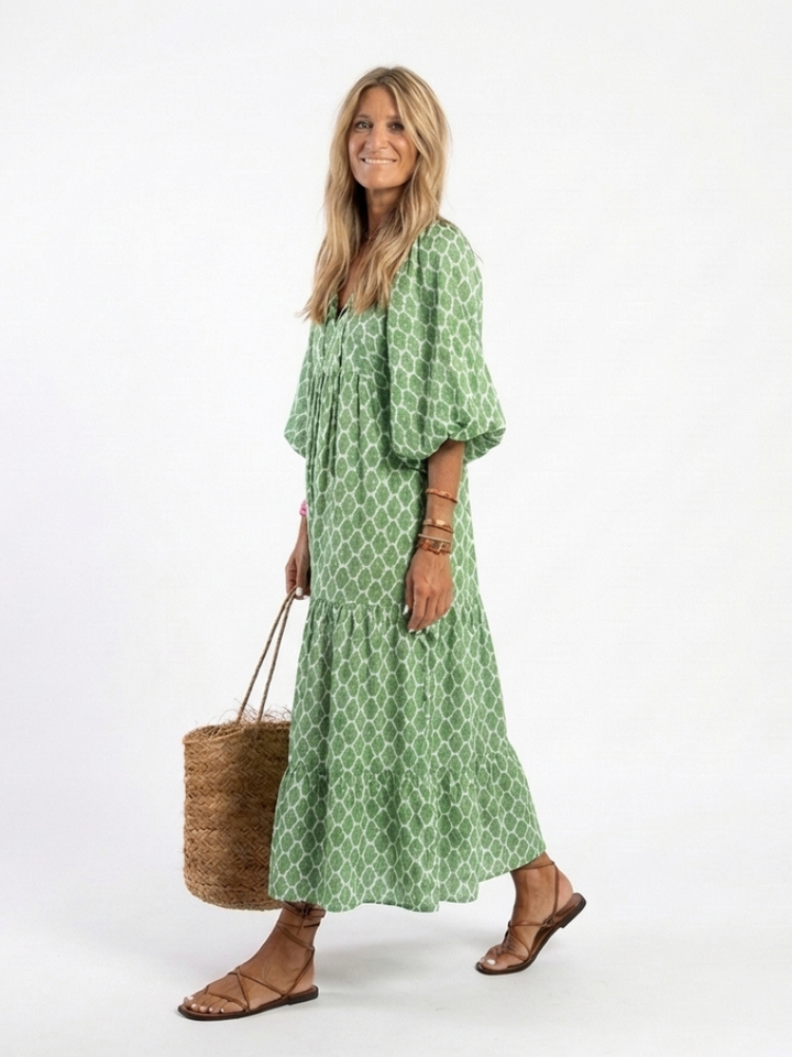 Apolline - Midi-Kleid mit V-Ausschnitt und dreiviertel Ärmeln