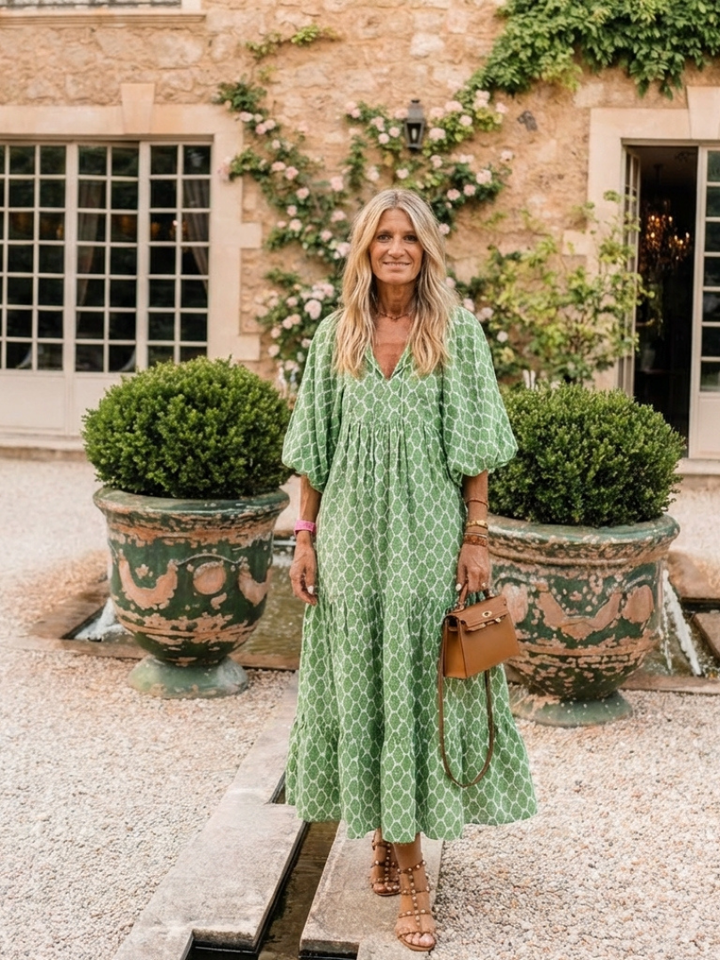 Apolline - Midi-Kleid mit V-Ausschnitt und dreiviertel Ärmeln