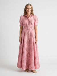 Xanthea - Kurzärmliges, tailliertes, floral strukturiertes Maxikleid