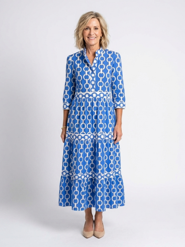 Ysolde - Midi-Kleid mit drei Viertelärmeln und Kettenmuster