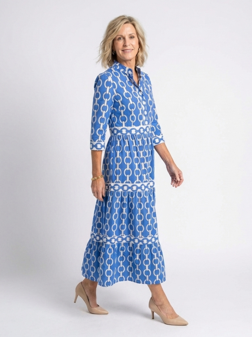 Ysolde - Midi-Kleid mit drei Viertelärmeln und Kettenmuster
