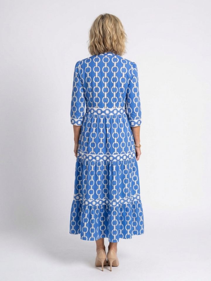 Ysolde - Midi-Kleid mit drei Viertelärmeln und Kettenmuster