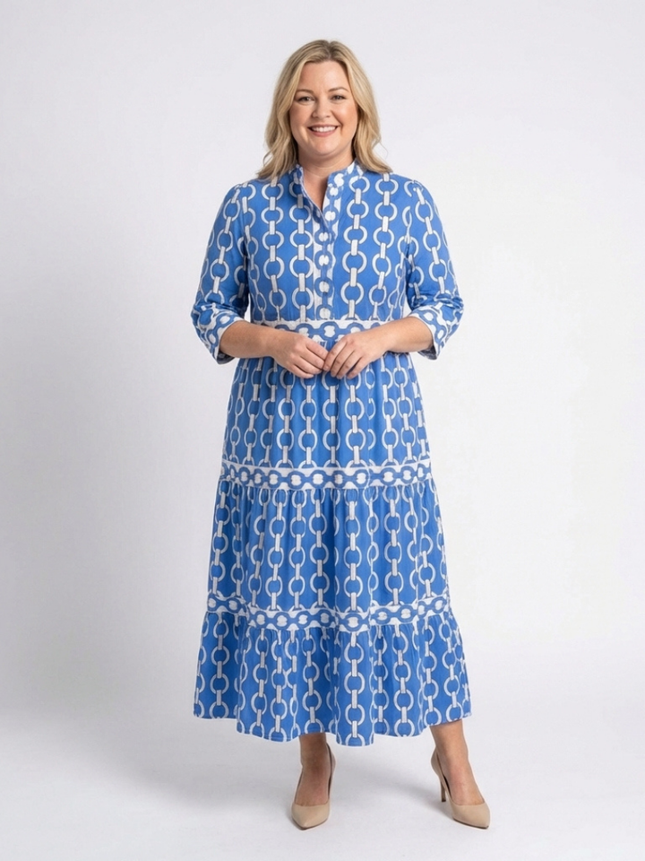 Ysolde - Midi-Kleid mit drei Viertelärmeln und Kettenmuster
