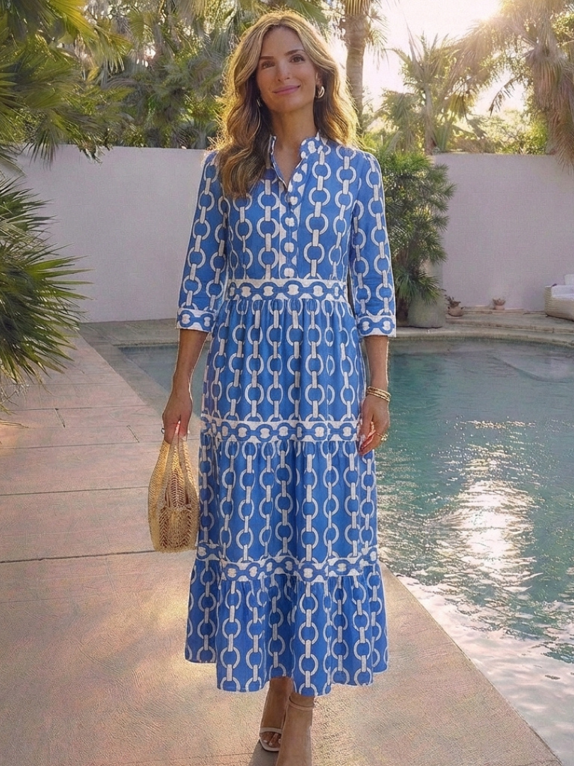 Ysolde - Midi-Kleid mit drei Viertelärmeln und Kettenmuster
