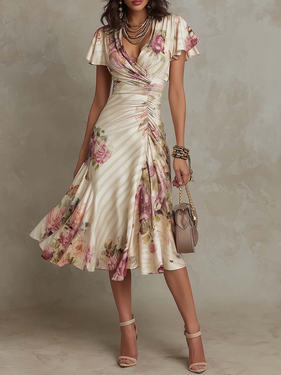 Azélie - Florales Midi-Kleid mit schmeichelnder Silhouette