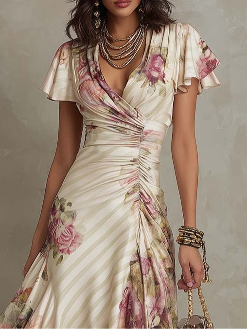 Azélie - Florales Midi-Kleid mit schmeichelnder Silhouette