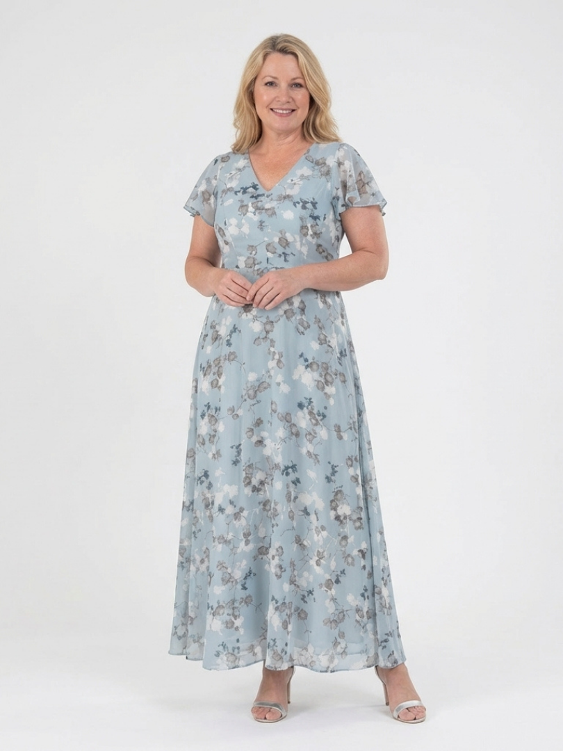 Ismeria - Florales Chiffon Maxikleid