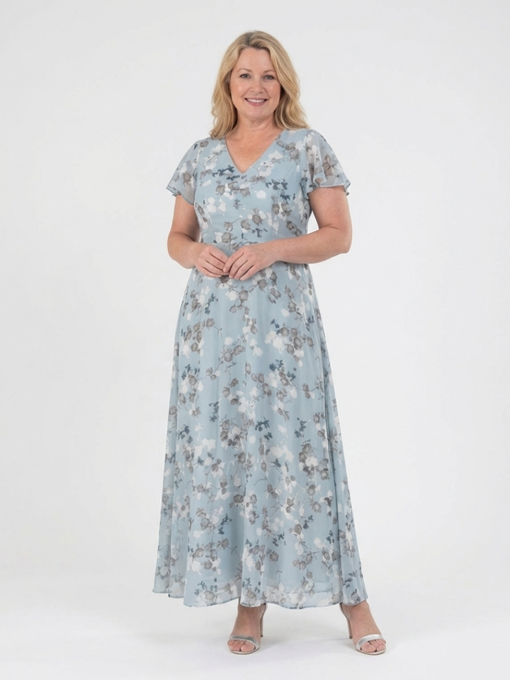 Ismeria - Florales Chiffon Maxikleid