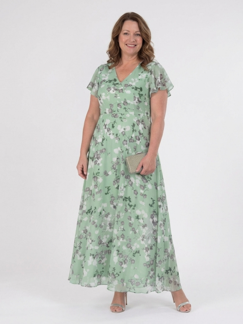 Ismeria - Florales Chiffon Maxikleid