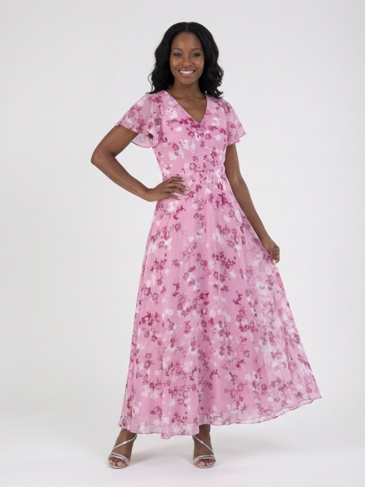 Ismeria - Florales Chiffon Maxikleid