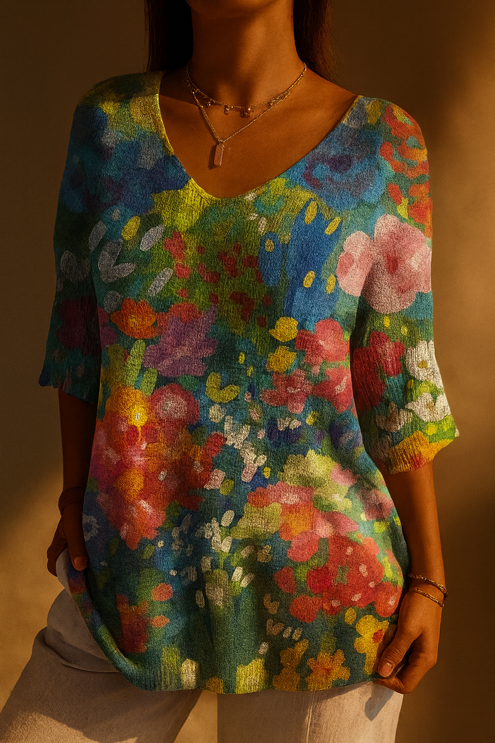 Paislee - Damen Vintage Hübsches Blumenmuster Casual Pullover Strick