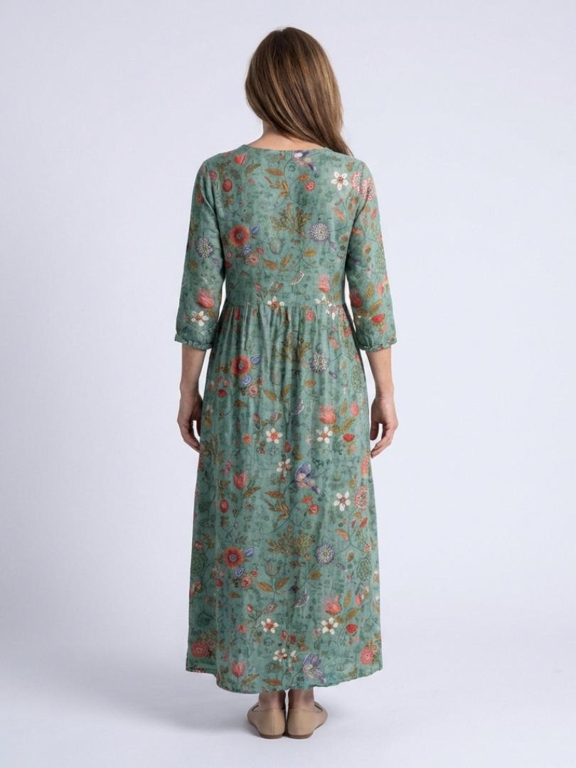 Marina - Florales V-Ausschnitt Maxikleid mit drei Viertelärmeln