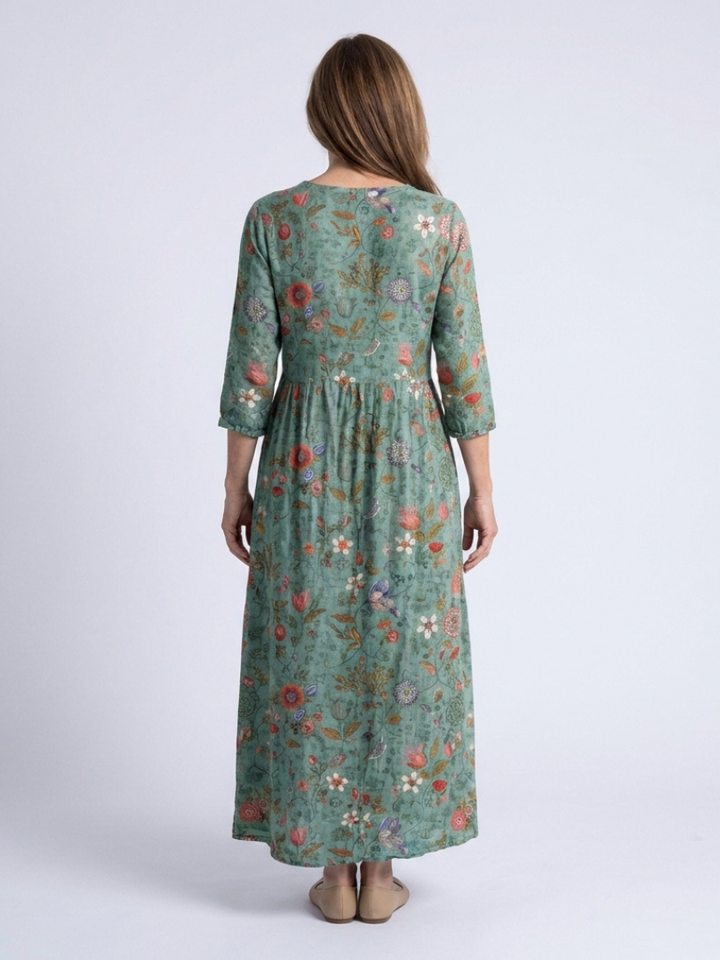 Marina - Florales V-Ausschnitt Maxikleid mit drei Viertelärmeln