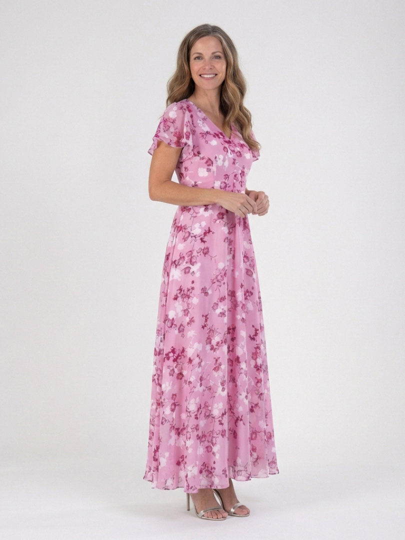 Ismeria - Florales Chiffon Maxikleid