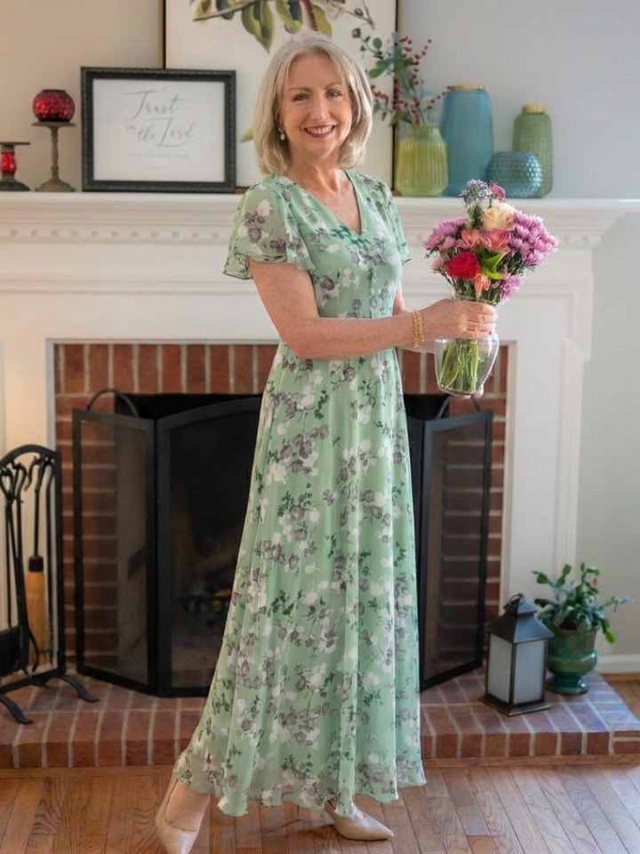 Ismeria - Florales Chiffon Maxikleid