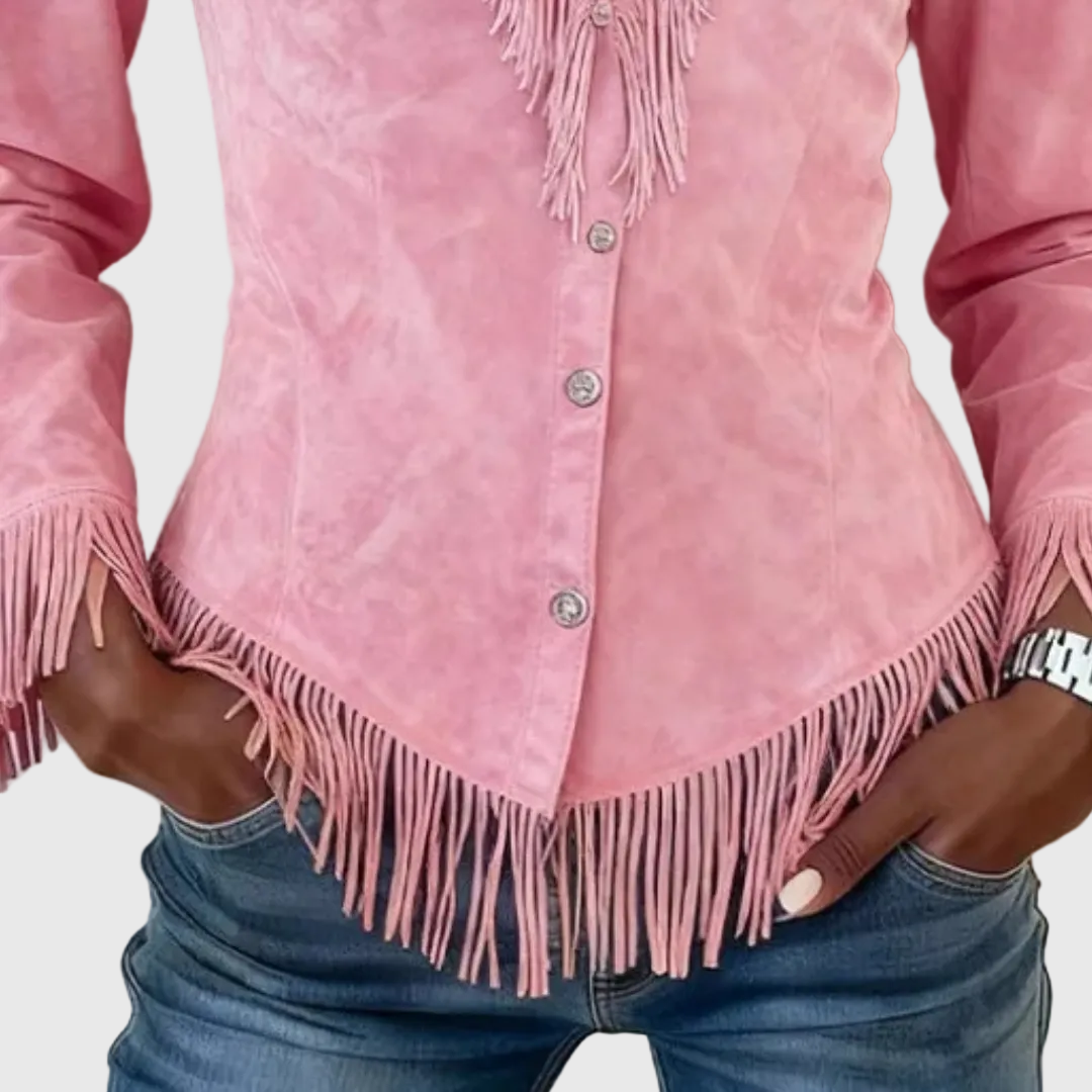 Katherine │ Fransen Wildleder Bluse mit Knöpfen
