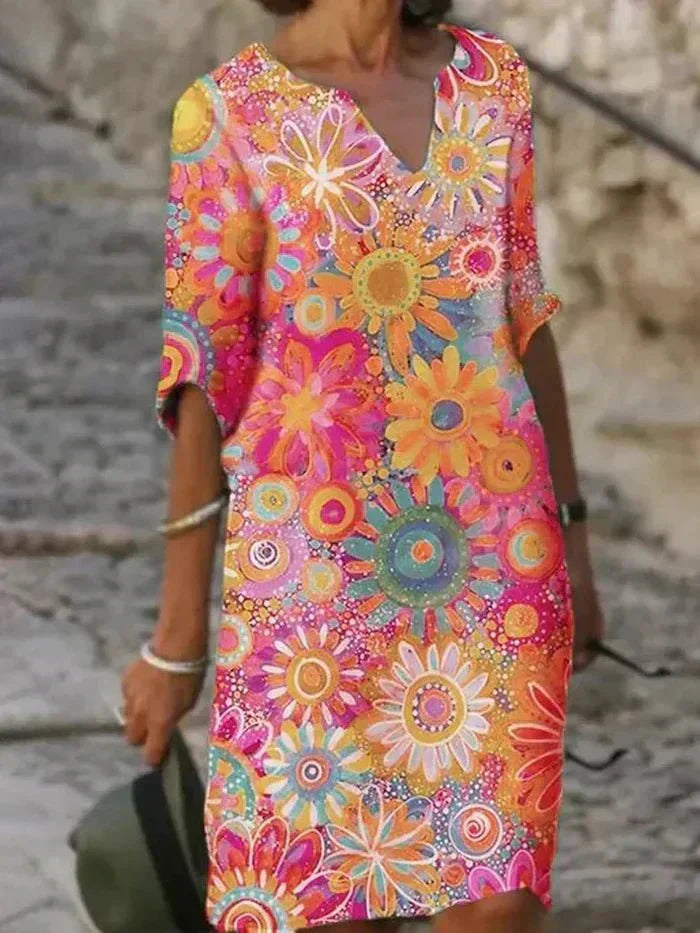 Nira - Lebhaftes Blumenkleid Midi