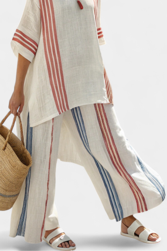 Aurelia - Elegantes, mehrfarbig gestreiftes Top & Mediterrane Hose