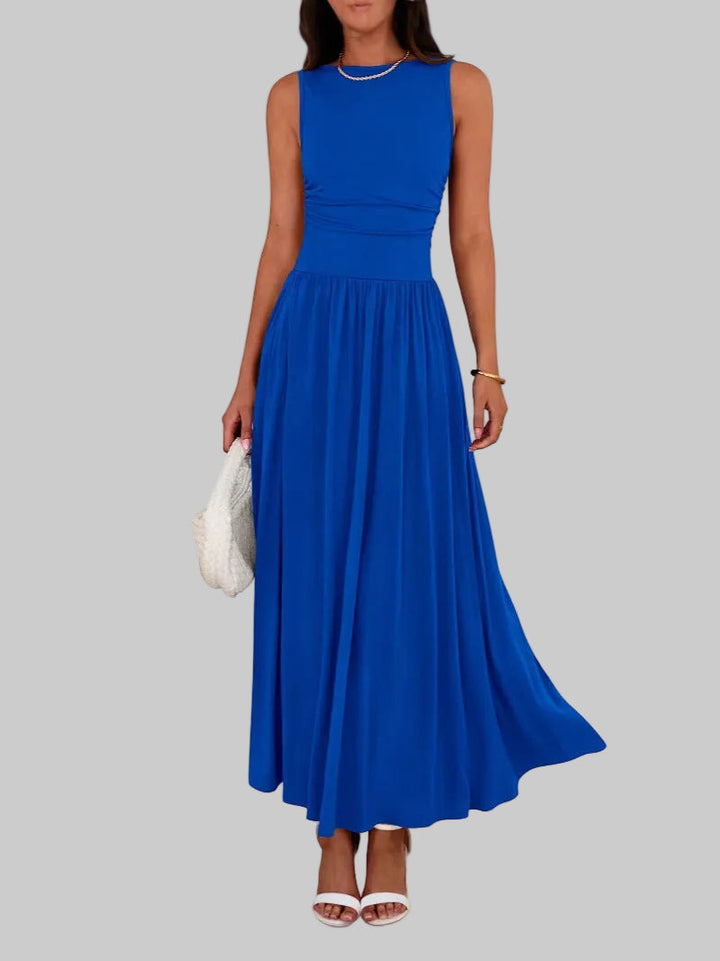 Freya - Elegantes ärmelloses, gerafftes Maxikleid mit hoher Taille