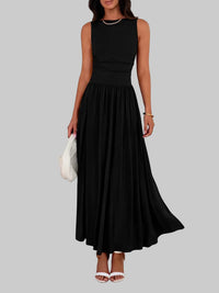 Freya - Elegantes ärmelloses, gerafftes Maxikleid mit hoher Taille