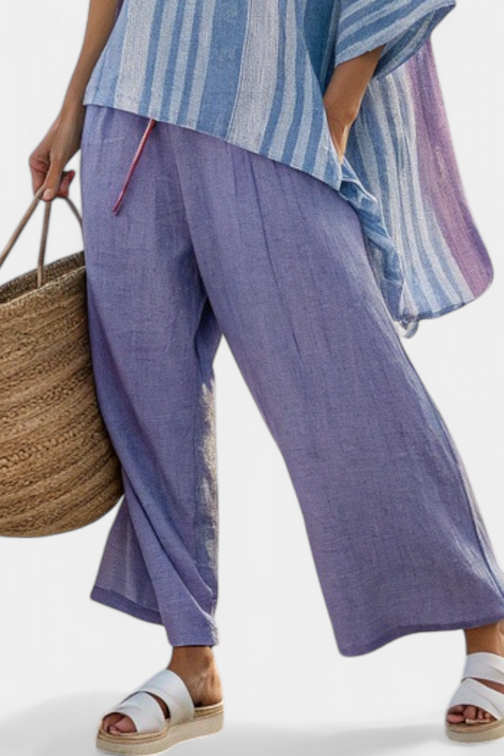 Sophia - Elegantes Lavendel- und Himmelblaues Top & Leinenhose