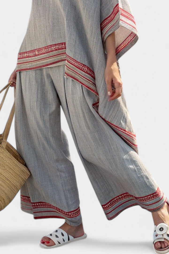 Ruby - Anspruchsvolle asymmetrische Bluse & Ethnische weite Hose