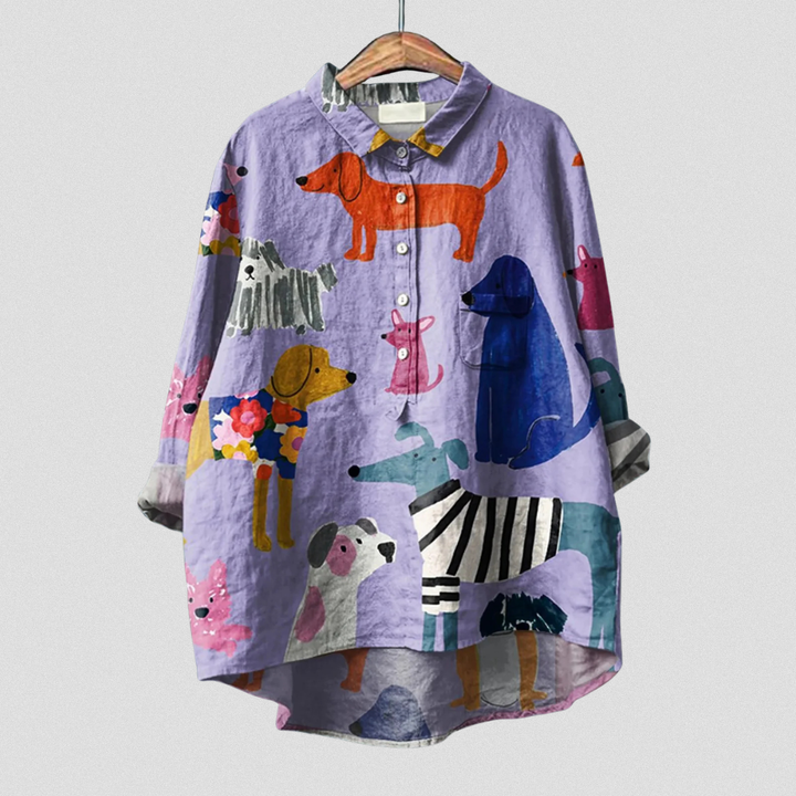 Coralie - Damen Hund Kunst Druck Freizeit Shirt