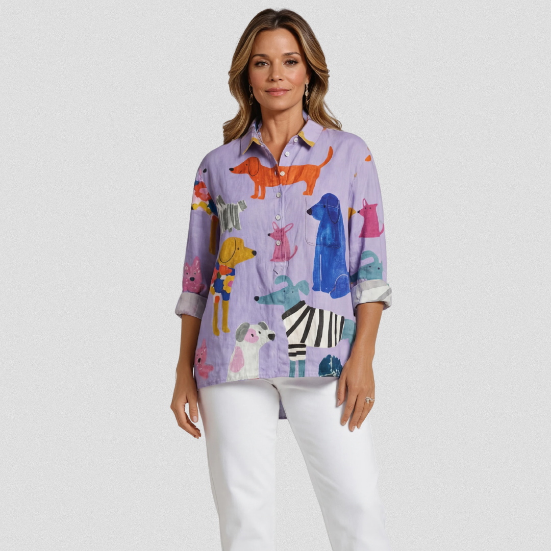Coralie - Damen Hund Kunst Druck Freizeit Shirt
