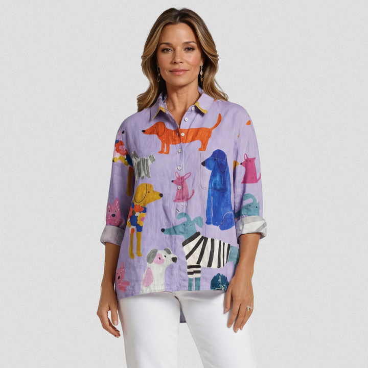 Coralie - Damen Hund Kunst Druck Freizeit Shirt