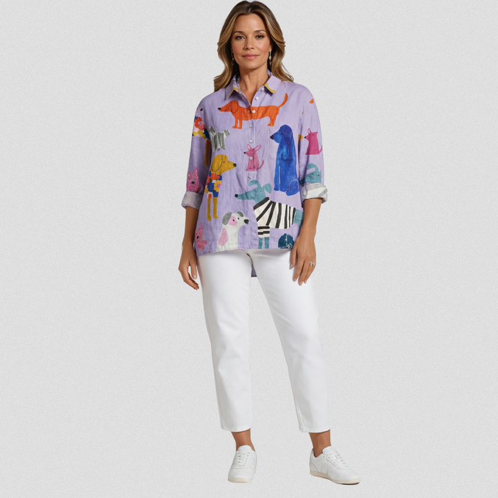 Coralie - Damen Hund Kunst Druck Freizeit Shirt